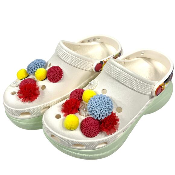 Crocs Bae Platform Wildflower Clogs Women's 7 White w/Floral Jibbetz Slip-Ons - Picture 1 of 10